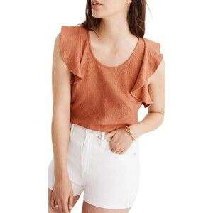Madewell Texture & Thread Women’s Sz Large Ruffle Sleeve Tank Top Romantic Coral